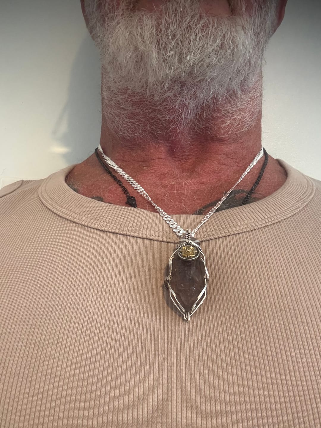 Customer photo review of Spiritual Clarity Super Seven Amethyst Mandala Totem Silver Necklace