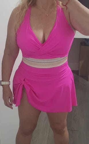 Customer photo review of Emoswim - Damen Badekleid Bauchweg Badeanzüge Schlankmachend Colorblock Kordelzug Bademode