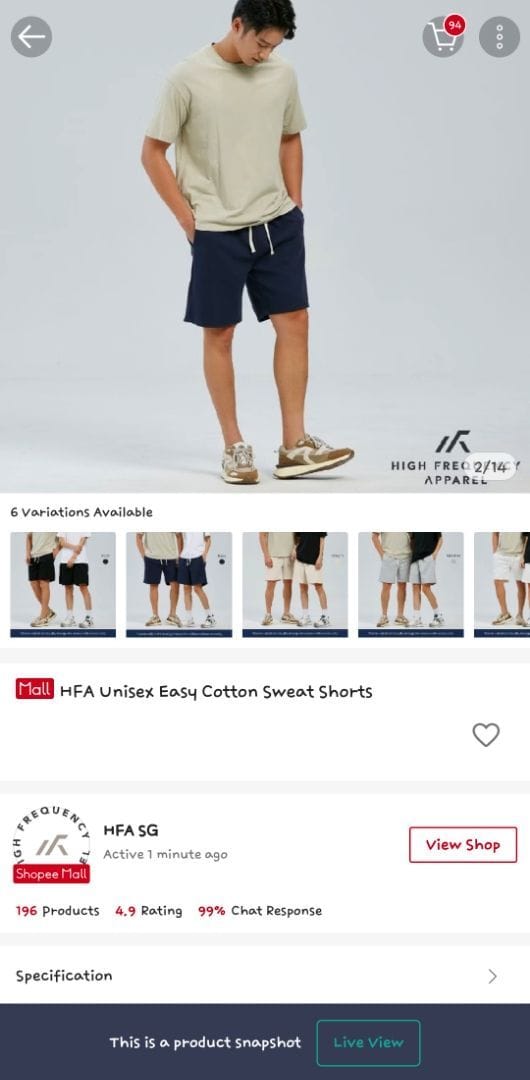 Customer photo review of Unisex Easy Cotton Sweat Shorts