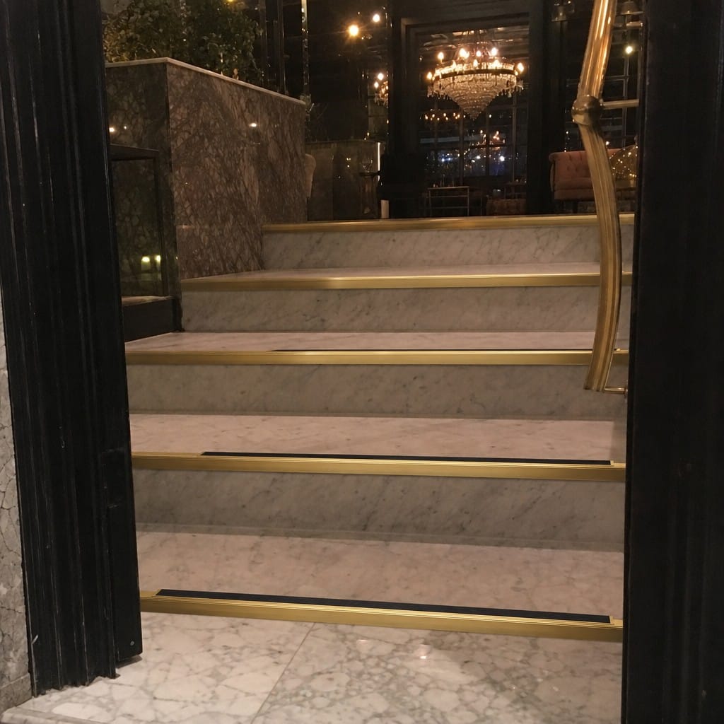 Customer photo review of Solid Brass Stair Nosing with Anti-Slip Insert Cut to Any Size