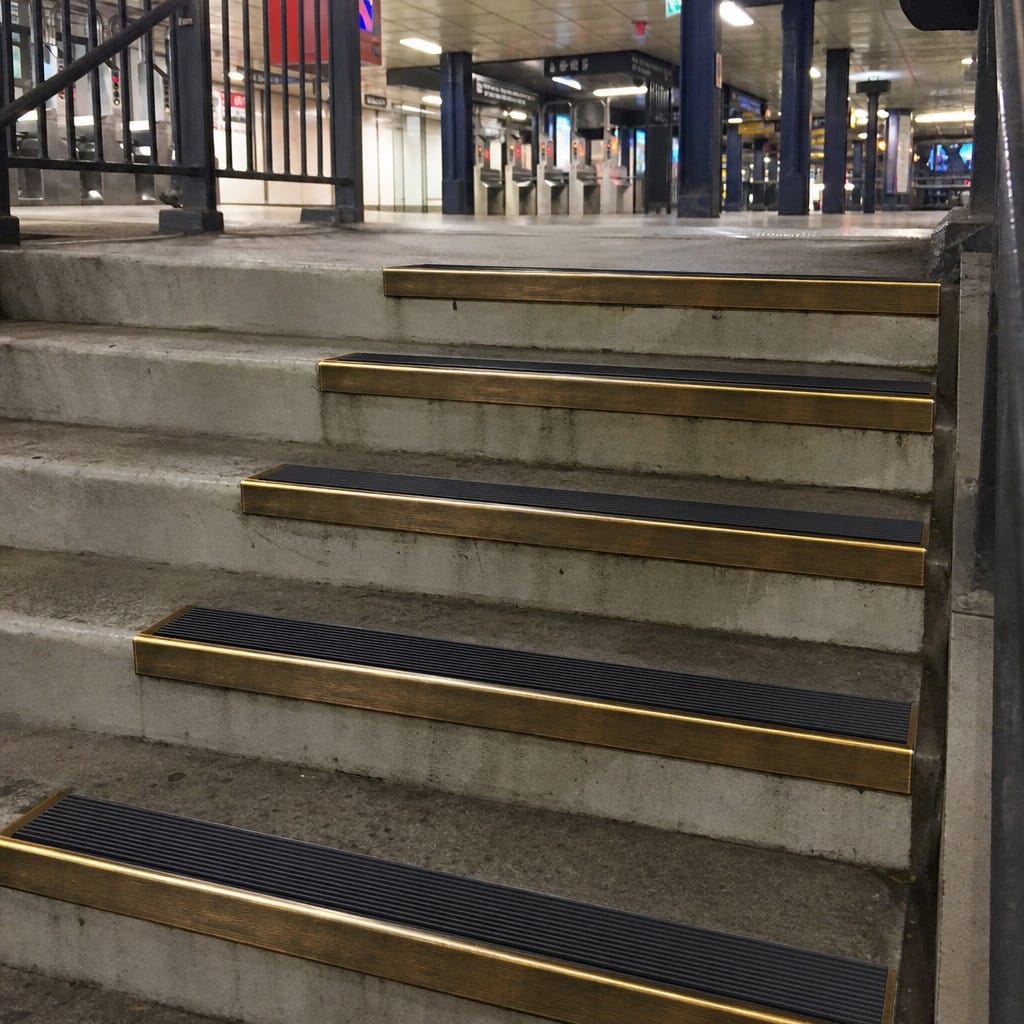 Customer photo review of Solid Brass Stair Nosing with Carborundum Insert Cut to Any Size