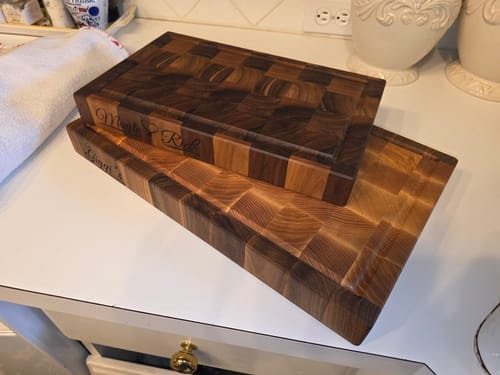 Customer photo review of Personalized Cutting Boards for 5+ — Family, Corporate & Closing Gifts