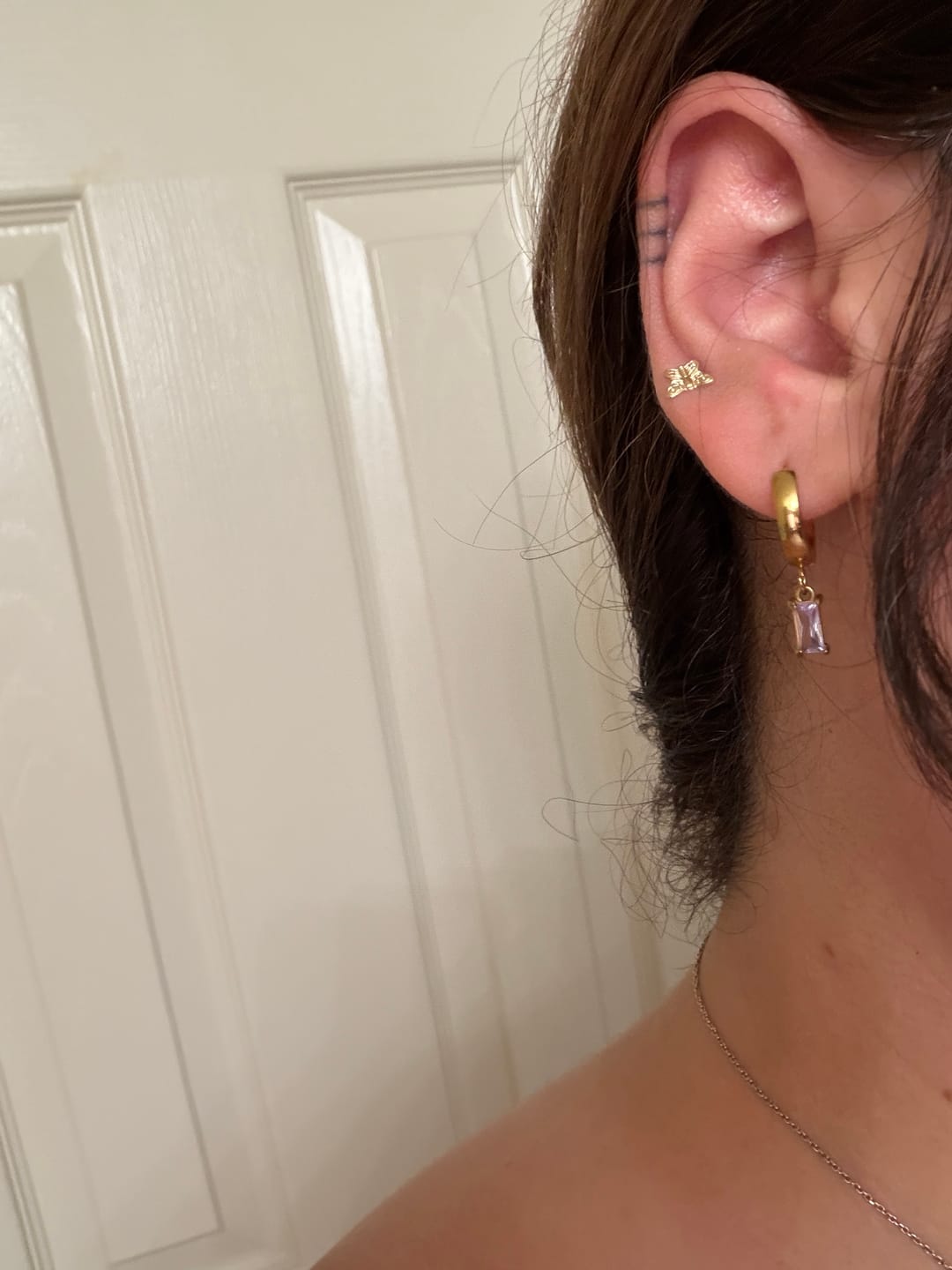 Customer photo review of Bella Birthstone Huggies Earrings