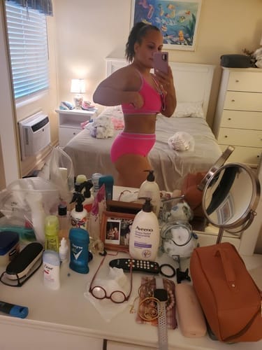 Customer photo review of Emoswim - Damen High Waist Bikini-Sets Sportliche Zweiteilige Badeanzüge Colorblock Cheeky High-Cut Bademode