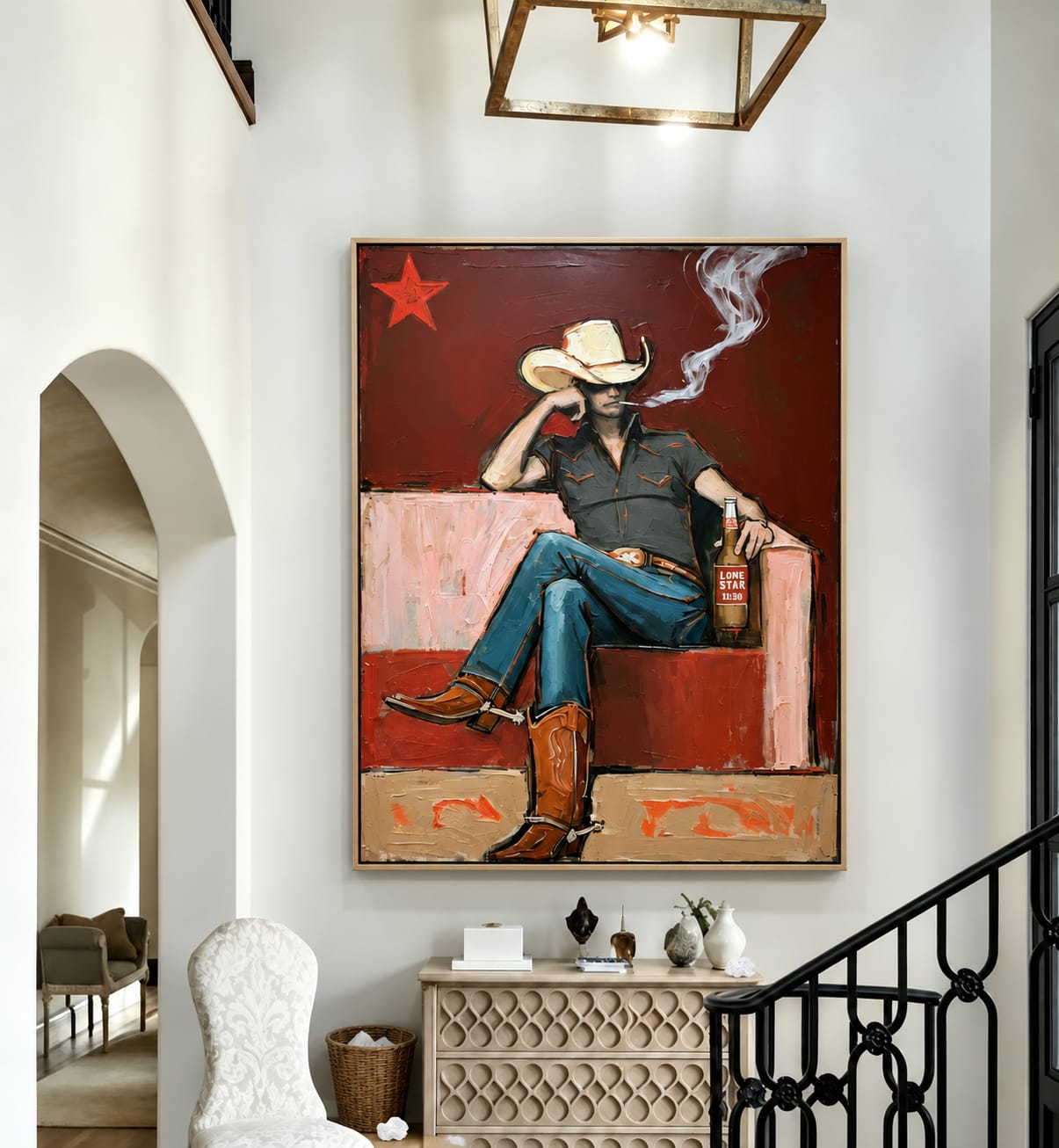 Customer photo review of After Hours-Smoking Cowboy Oil Painting