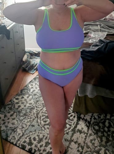 Customer photo review of Emoswim - Damen High Waist Bikini-Sets Sportliche Zweiteilige Badeanzüge Colorblock Cheeky High-Cut Bademode