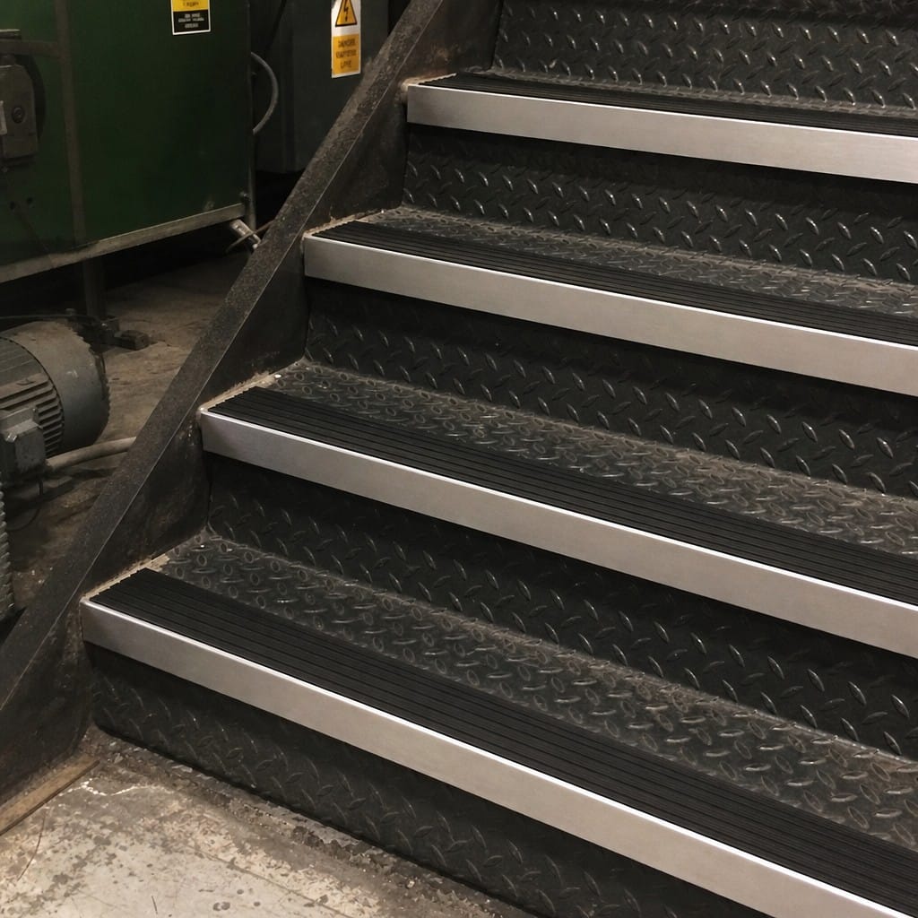 Customer photo review of Slimline Square Back Stair Nosing 59x30mm Aluminium Cut to Any Size