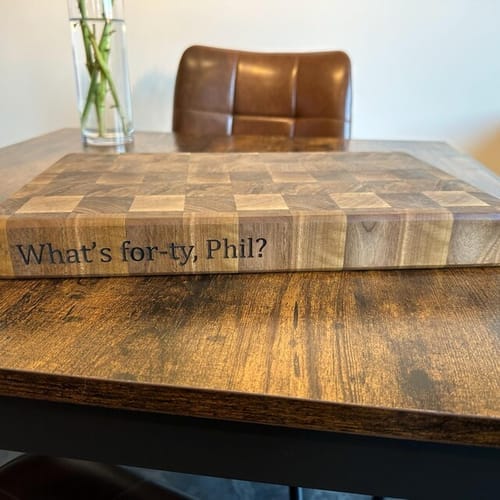 Customer photo review of Personalized Cutting Boards for 5+ — Family, Corporate & Closing Gifts