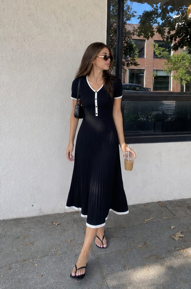 Customer photo review of Contrast Knit Sweater Midi Dress With Cozy A-Line Fit