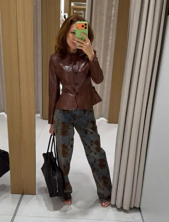 Customer photo review of Sandra Croc Embossed Faux Leather Jacket
