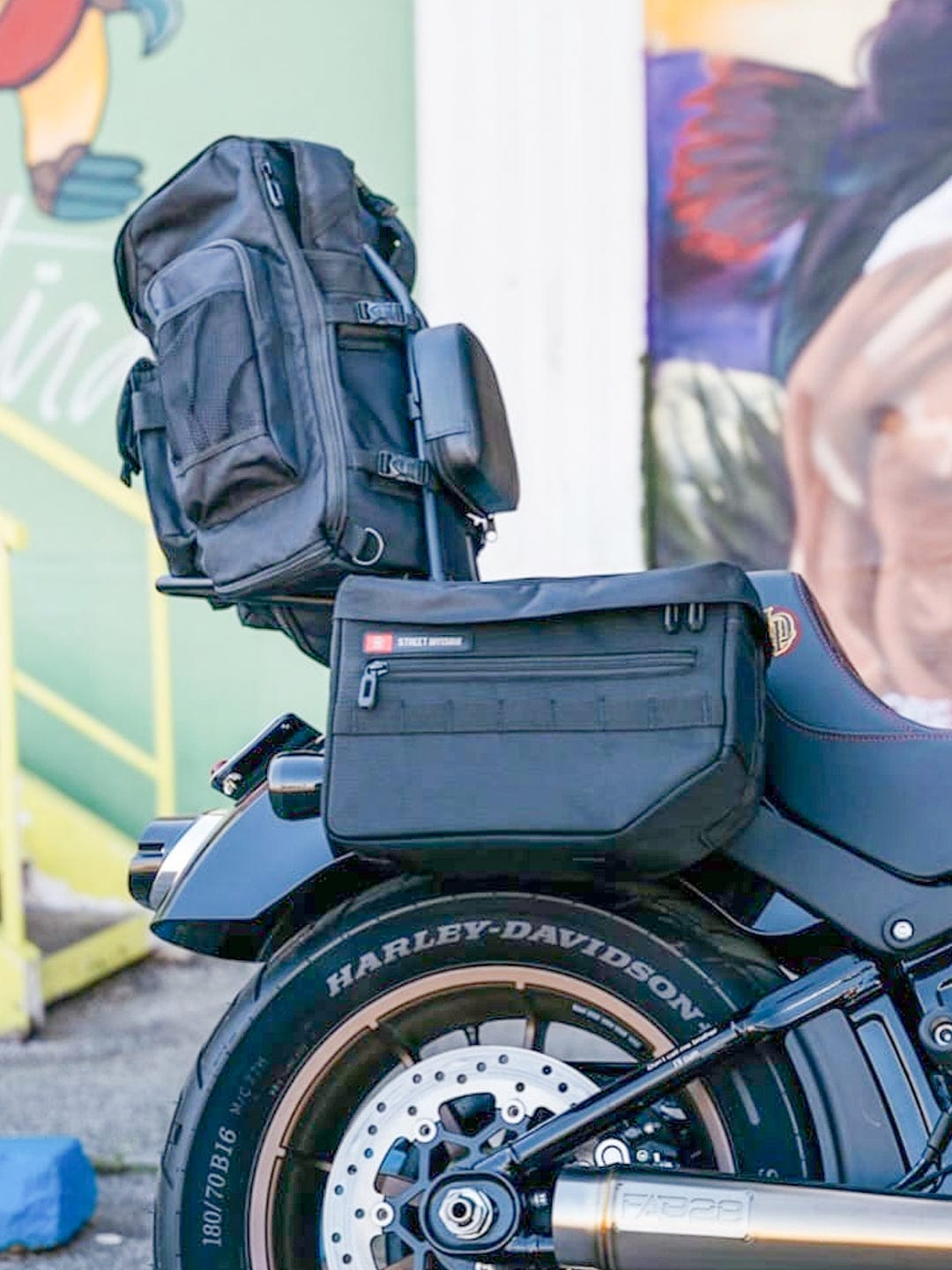 Customer photo review of 18L - Patriot Medium Motorcycle Throw Over Saddlebags for Harley Softail Street Bob FXBB/S