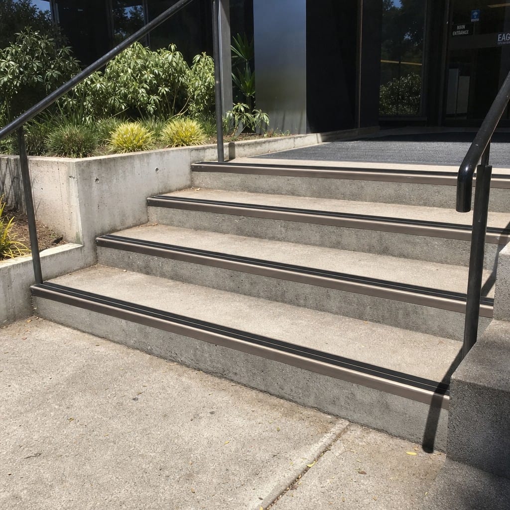 Customer photo review of Black, Bronze & Mirror Aluminium Stair Nosing 93x38mm Square Edge, Twin Anti-Slip Inserts
