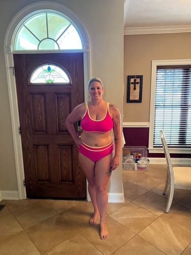 Customer photo review of Emoswim - Damen High Waist Bikini-Sets Sportliche Zweiteilige Badeanzüge Colorblock Cheeky High-Cut Bademode