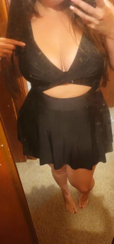 Customer photo review of Emoswim - Damen Badeanzug Rüschen Cut-Out Badekleid Bauchweg V-Ausschnitt Wickel-Bademode