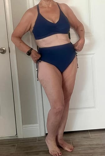Customer photo review of Emoswim - Damen High Waist Bikini-Sets Kordelzug Bauchweg Badeanzüge Criss-Cross Rückenbindung Bademode