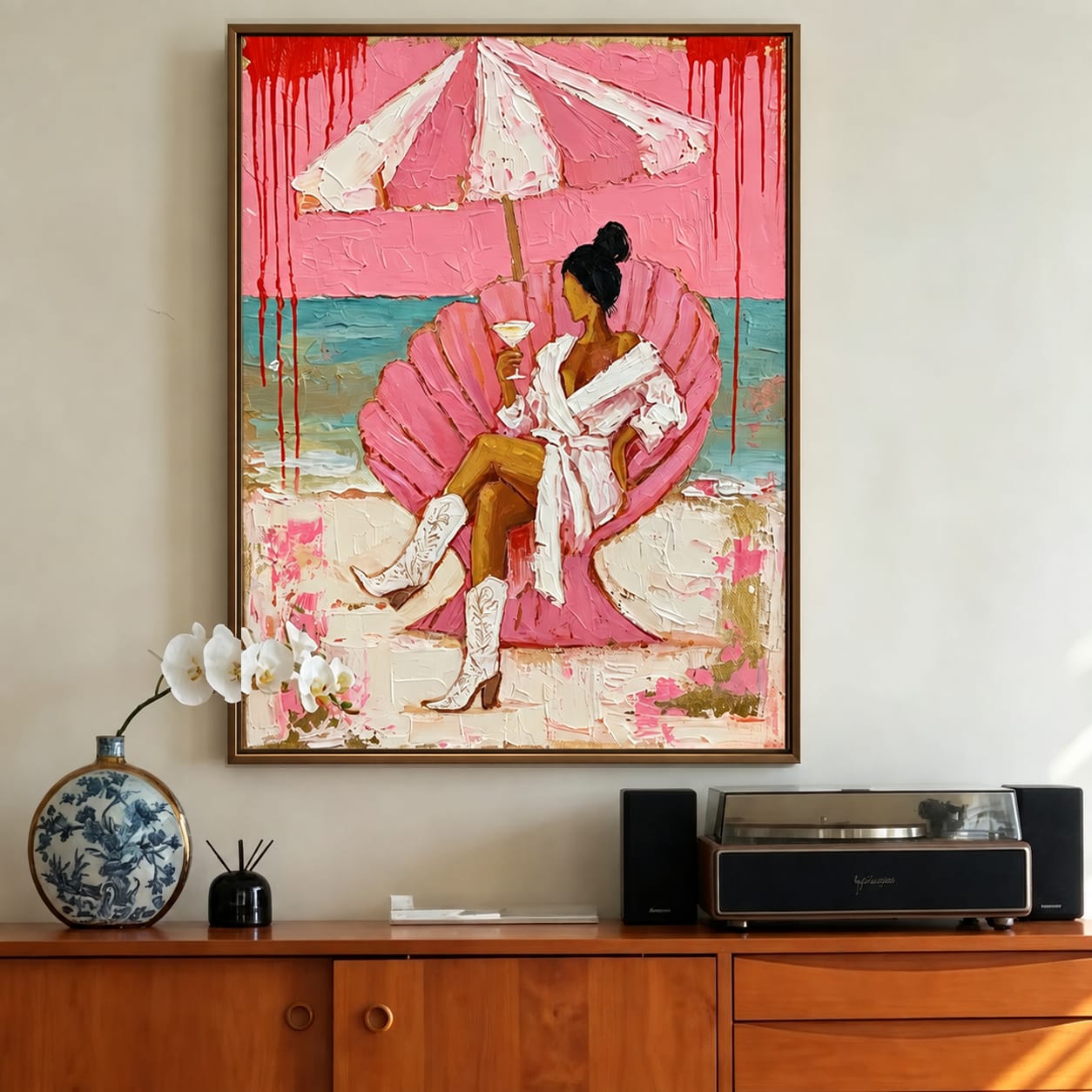 Customer photo review of Pink Tide-Coastal Cowgirl Oil Painting