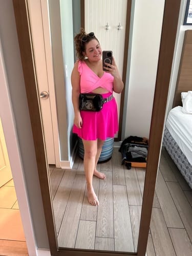 Customer photo review of Emoswim - Damen Badeanzug Rüschen Cut-Out Badekleid Bauchweg V-Ausschnitt Wickel-Bademode