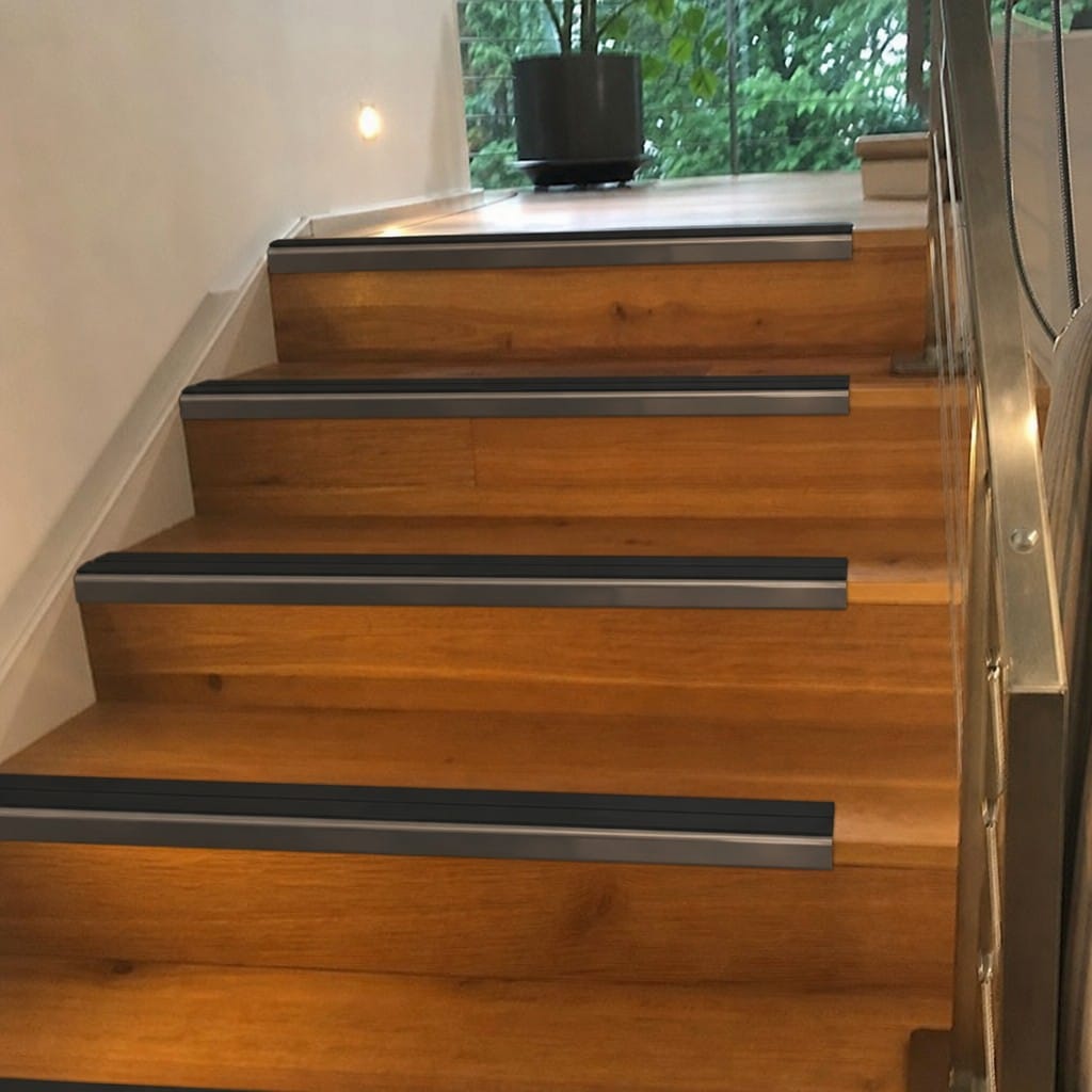 Customer photo review of Black, Bronze & Mirror Aluminium Stair Nosing 93x38mm Square Edge, Twin Anti-Slip Inserts