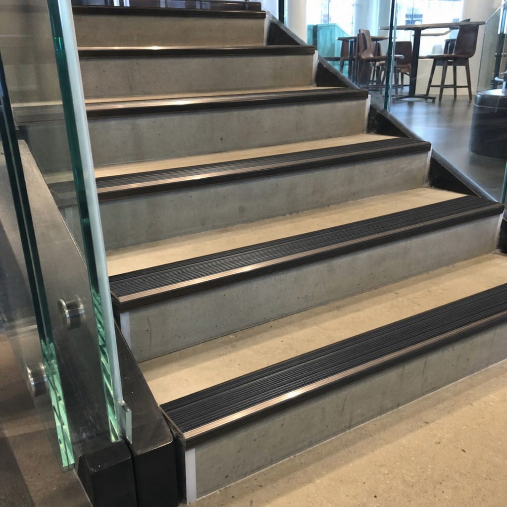 Customer photo review of Aluminium Stair Nosing 63.5x30mm Raked Back, Bronze & Black
