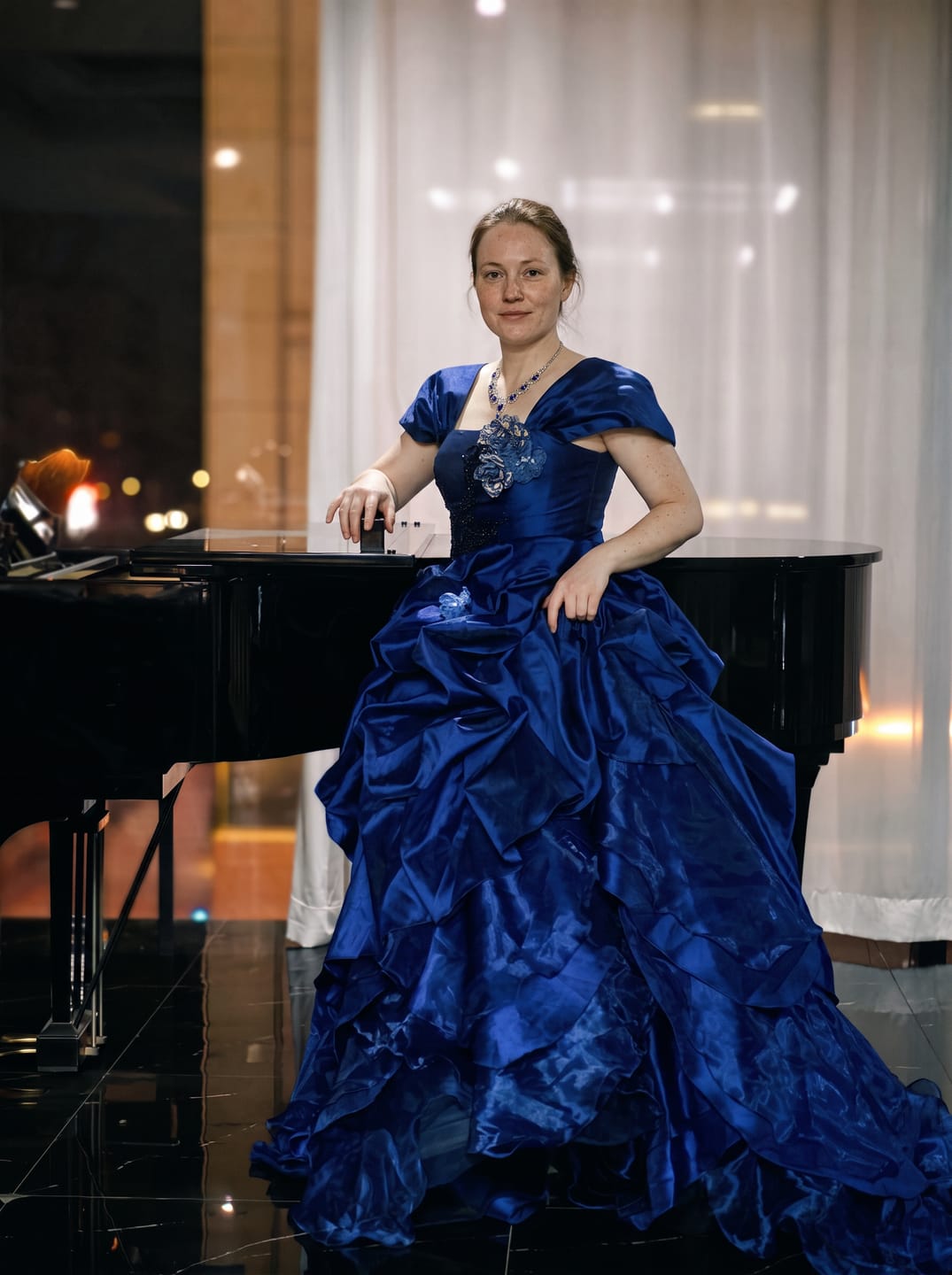 Customer photo review of Gothic Navy Blue Floral Evening Dress with Floral Embellishment – Elegant Strapless Evening Dress with Corset Back Plus Size