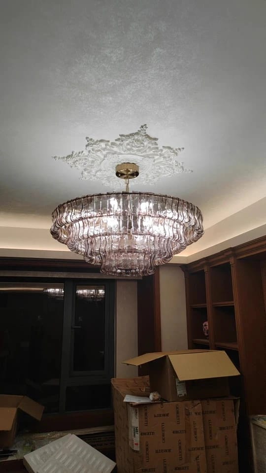 Customer photo review of Luxury Murano Glass Multi-Tier Round Pendant Chandelier (Copper Frame) - Elegant Ceiling Light Fixture for Living Room & Dining Room Decor