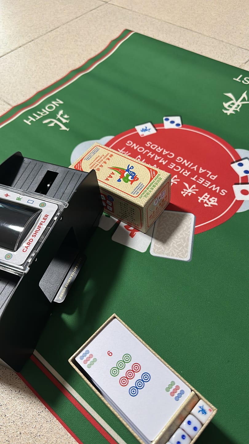 Customer photo review of Sweet Rice Mahjong Playing Cards Singapore Rules | Add Dices | Card Shuffler | Diatom Mud Mahjong Table Mat