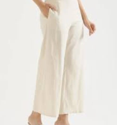 Customer photo review of Women Ecru Airy Linen Wide Leg Pant