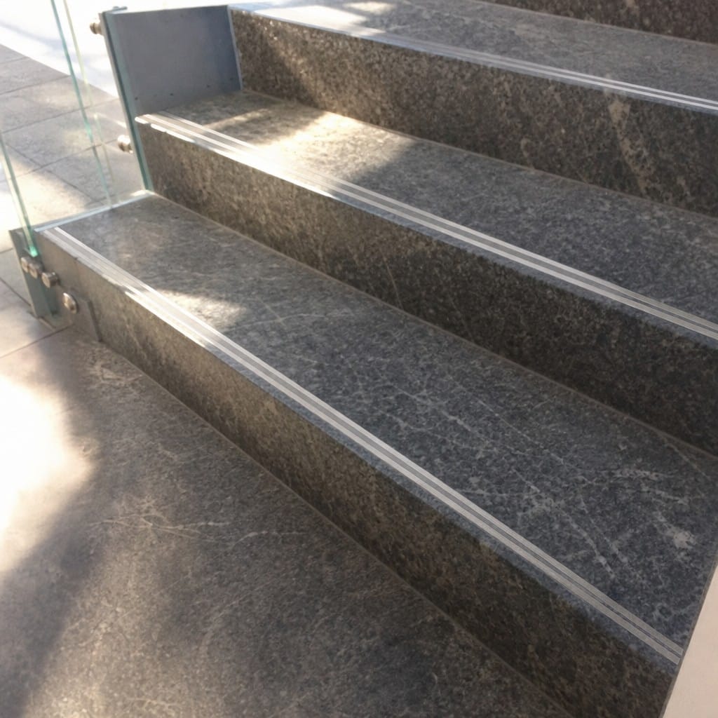 Customer photo review of Stainless Steel Flat Plate Stair Tread Insert Cut to Any Size