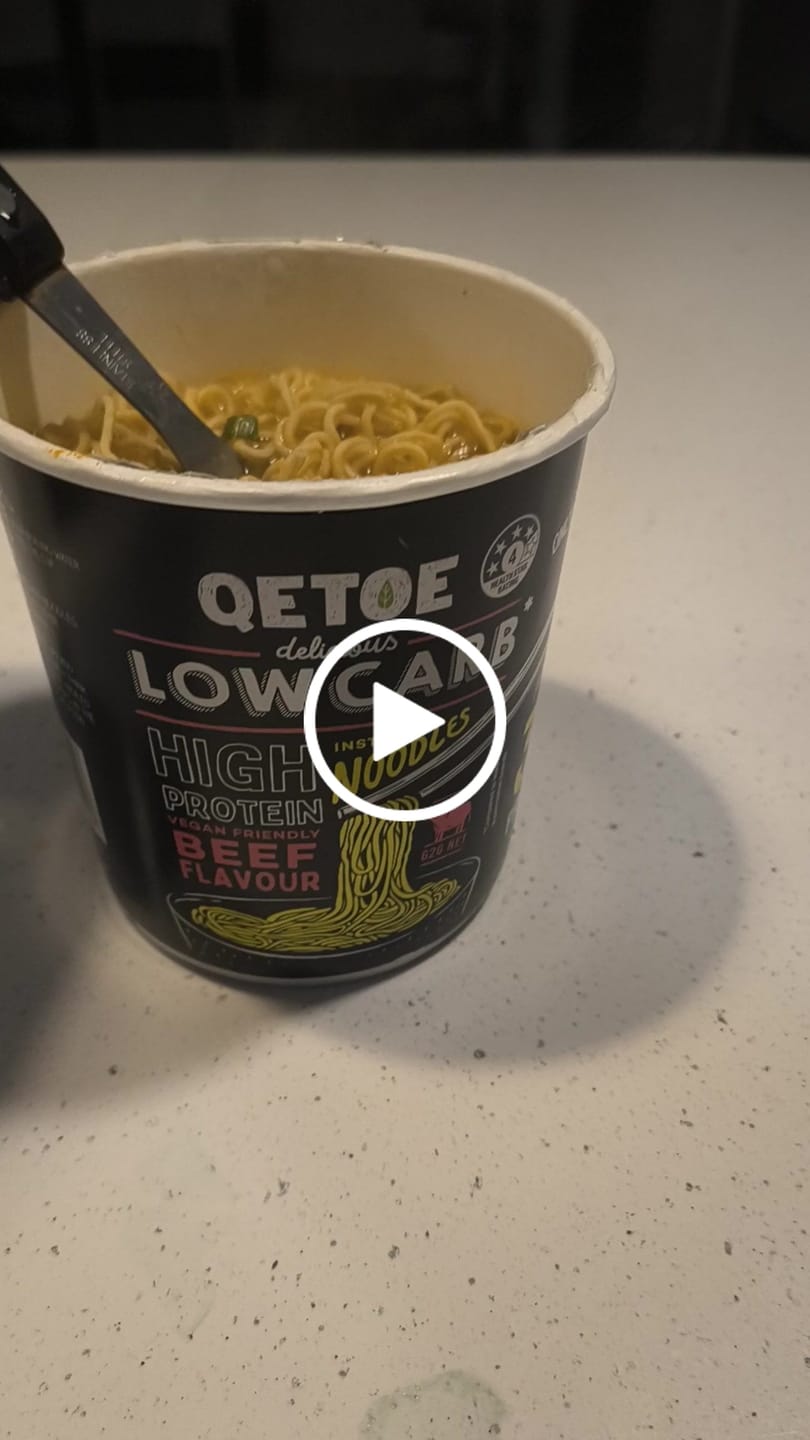 Customer video review of Qetoe Low Carb High Protein Instant Cup Noodle - COMBO 6 PACK