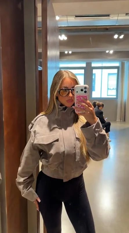 Customer photo review of Evelyn Faux Suede Cropped Jacket