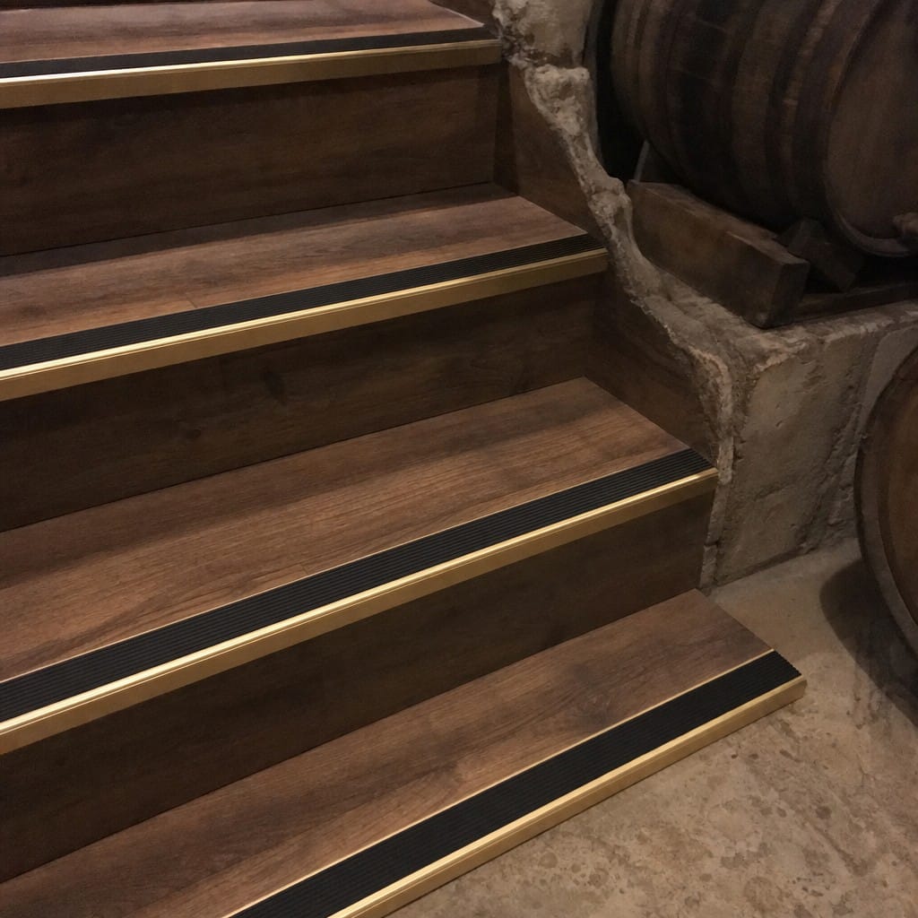 Customer photo review of Solid Brass Stair Nosing with Anti-Slip Insert Cut to Any Size