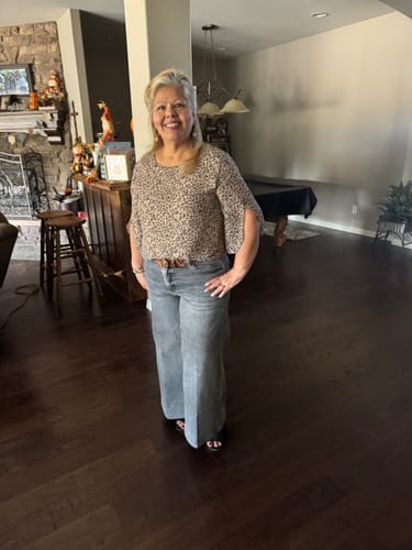 Customer's Judy Blue Palazzo jeans, shown from the front in a faded gray, wide-leg style.