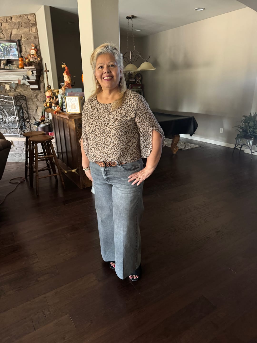 Customer photo review of Judy Blue Faded Grey Mid Rise Palazzo Jeans W/ Split Back Yoke