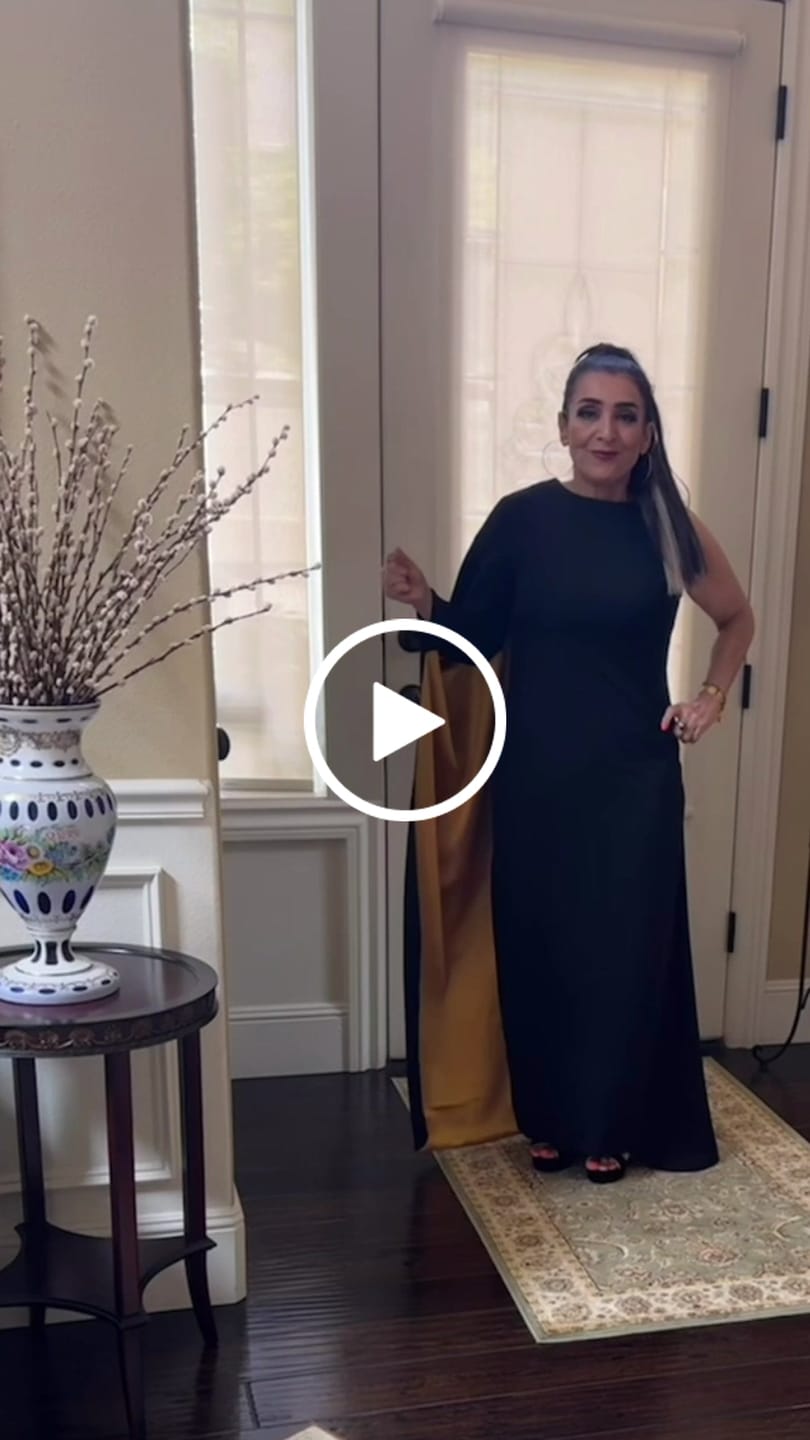 Customer video review of Irregularity Asymmetric Contrast Color Round-Neck Maxi Dresses