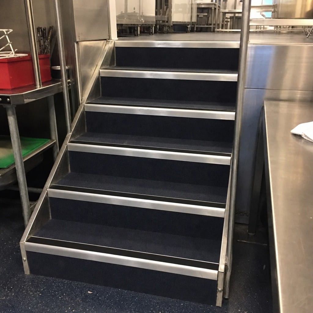 Customer photo review of Heavy Duty Rake Back Aluminium Stair Nosing 3.22m, 62 x 56mm, DDA Single Insert