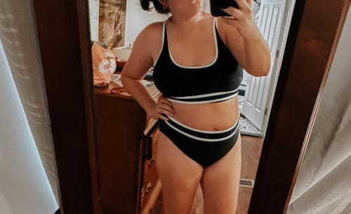 Customer photo review of Emoswim - Damen High Waist Bikini-Sets Sportliche Zweiteilige Badeanzüge Colorblock Cheeky High-Cut Bademode