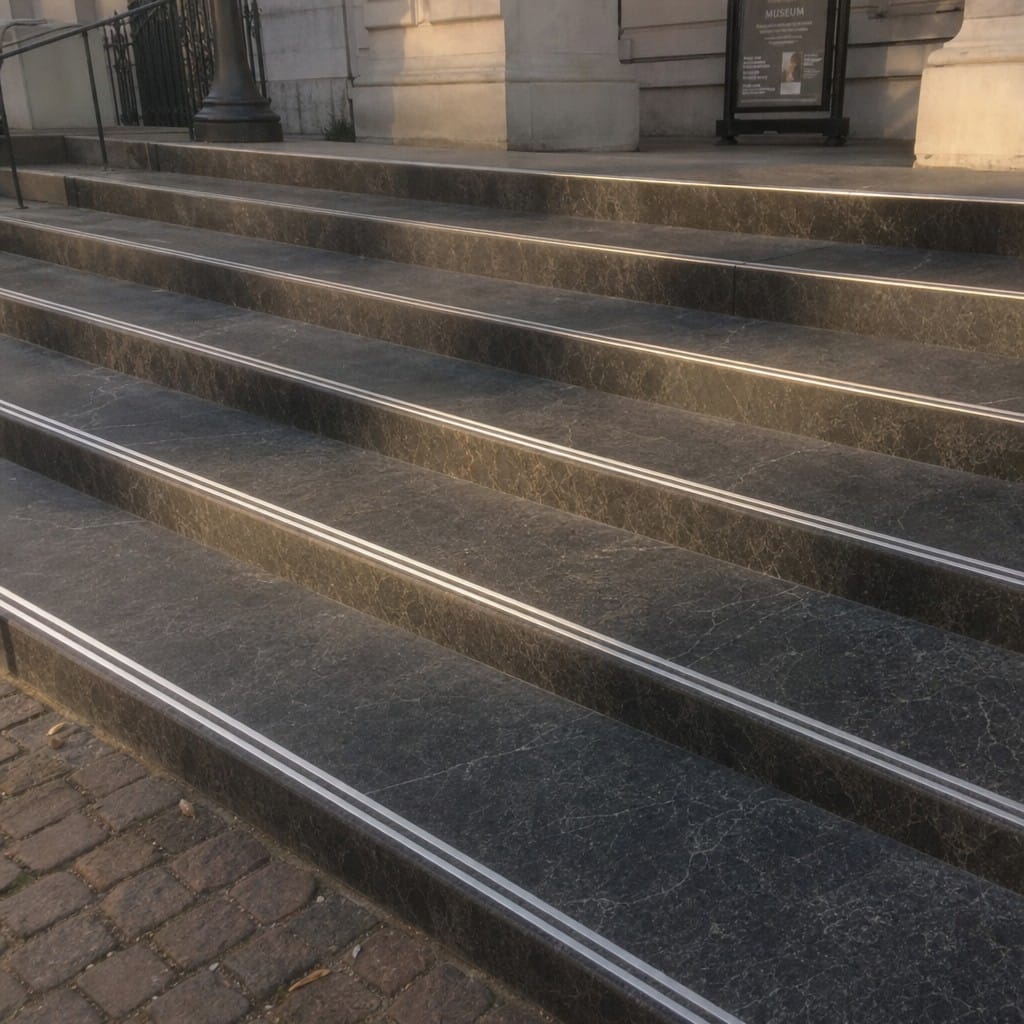 Customer photo review of Stainless Steel Flat Plate Stair Tread Insert Cut to Any Size