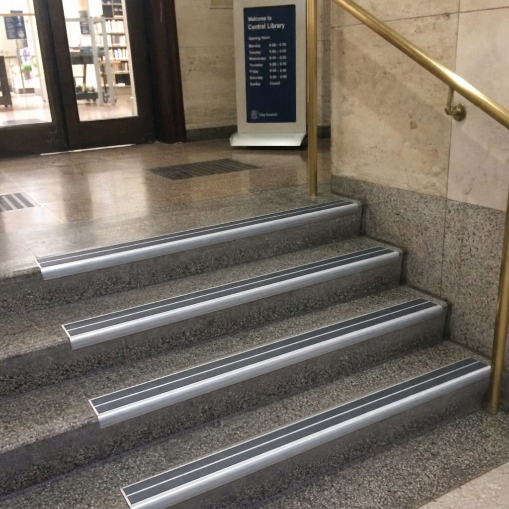 Customer photo review of Aluminium Stair Nosing 90mm Bullnose Twin Insert, 3.22m