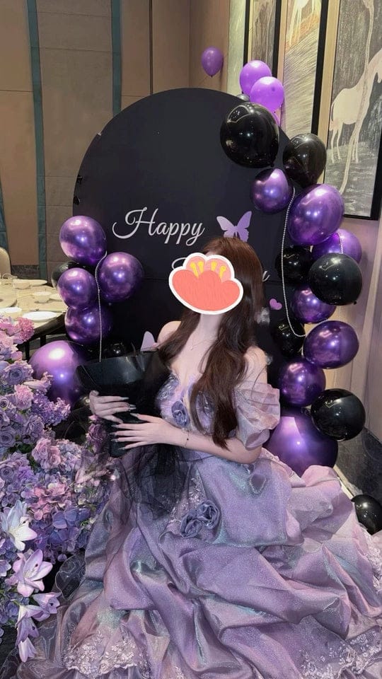 Customer photo review of Romantic Lavender Purple Tiered Gown with Floral Appliqué –  Strapless Evening Dress with Corset Back and Lace Plus Size