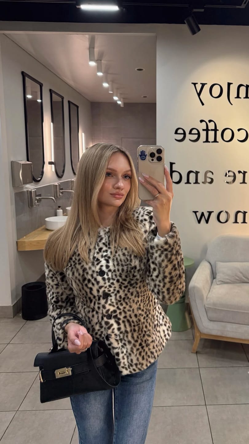 Customer photo review of Katie Leopard Faux Fur Cropped Jacket