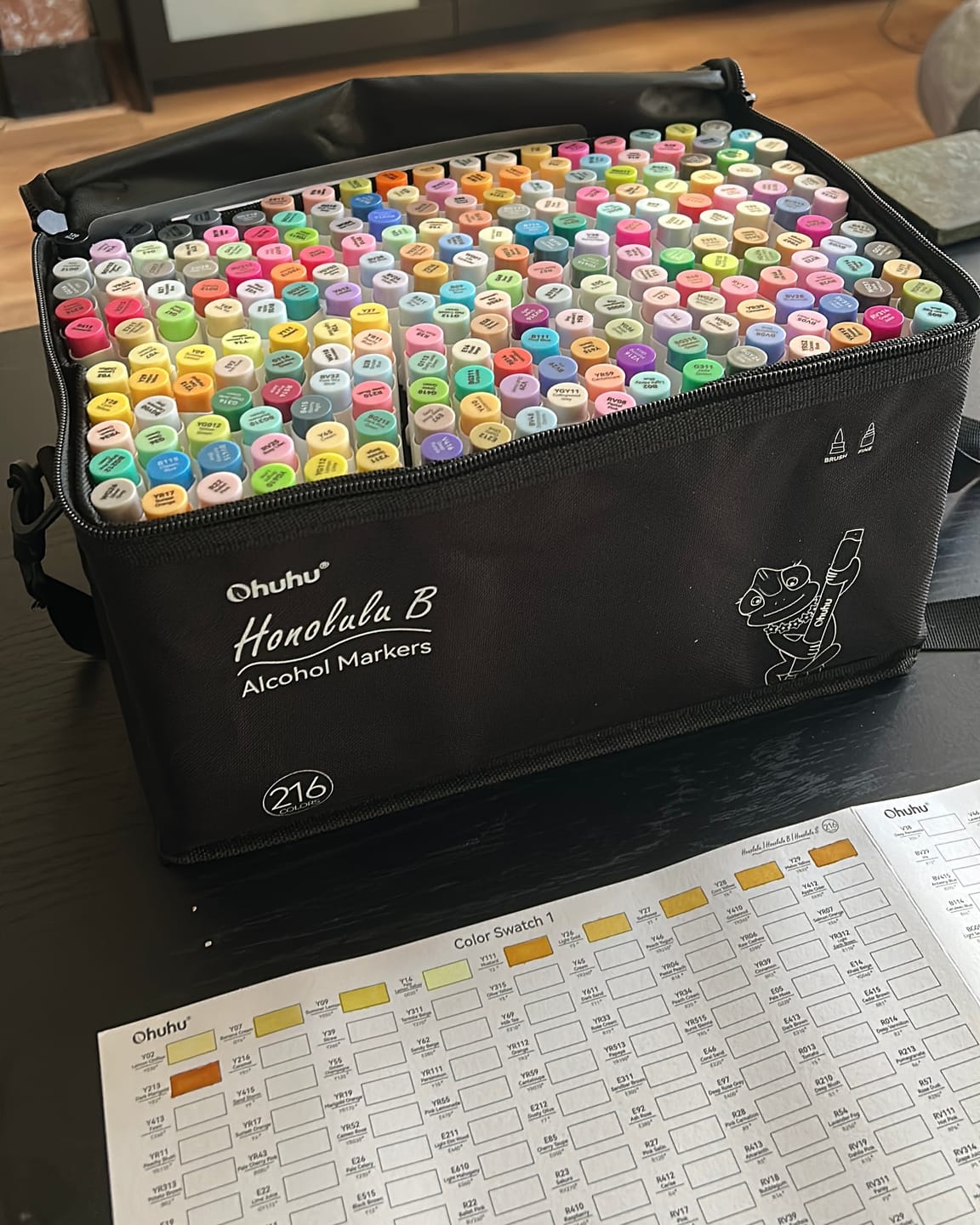 Customer photo review of Ohuhu Honolulu 216 Colors Dual Tips Alcohol Art Markers (New Color Codes)