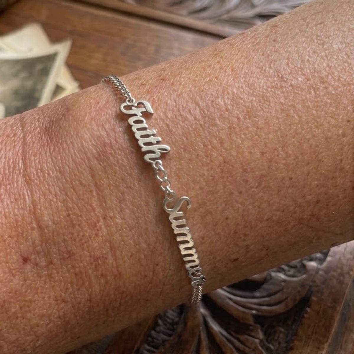 Customer photo review of Custom Script Name Bracelet