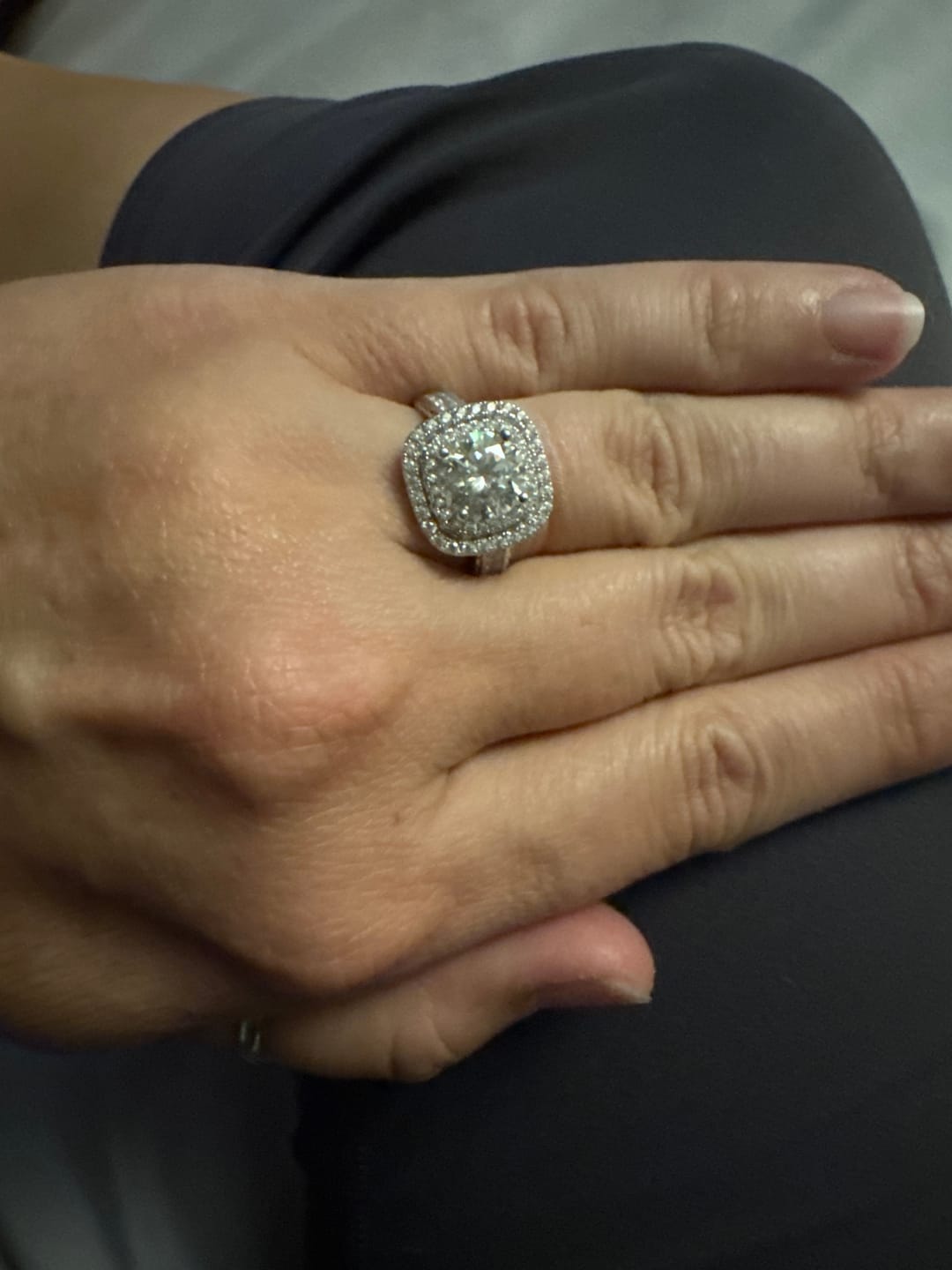 Customer photo review of Double Halo Moissanite Channel Set Engagement Ring