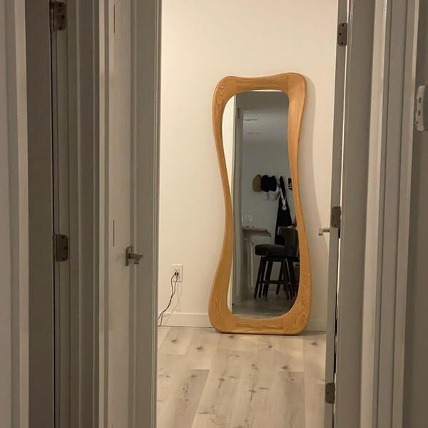 Customer photo review of Oak Asymmetrical Full-Length Mirror – Riverstone