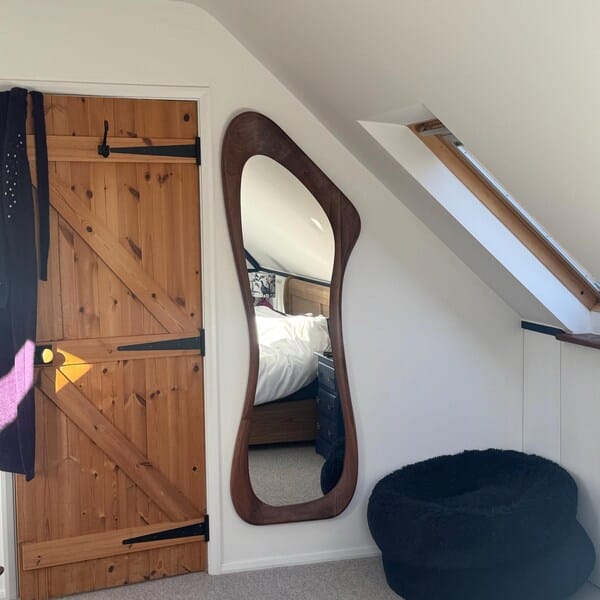 Customer photo review of Walnut Asymmetrical Full-Length Mirror – Contour