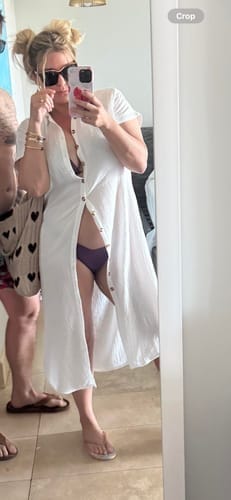 Customer photo review of Emoswim - Weißer einfarbiger langer Sonnenschutz-Cardigan Cover-Up