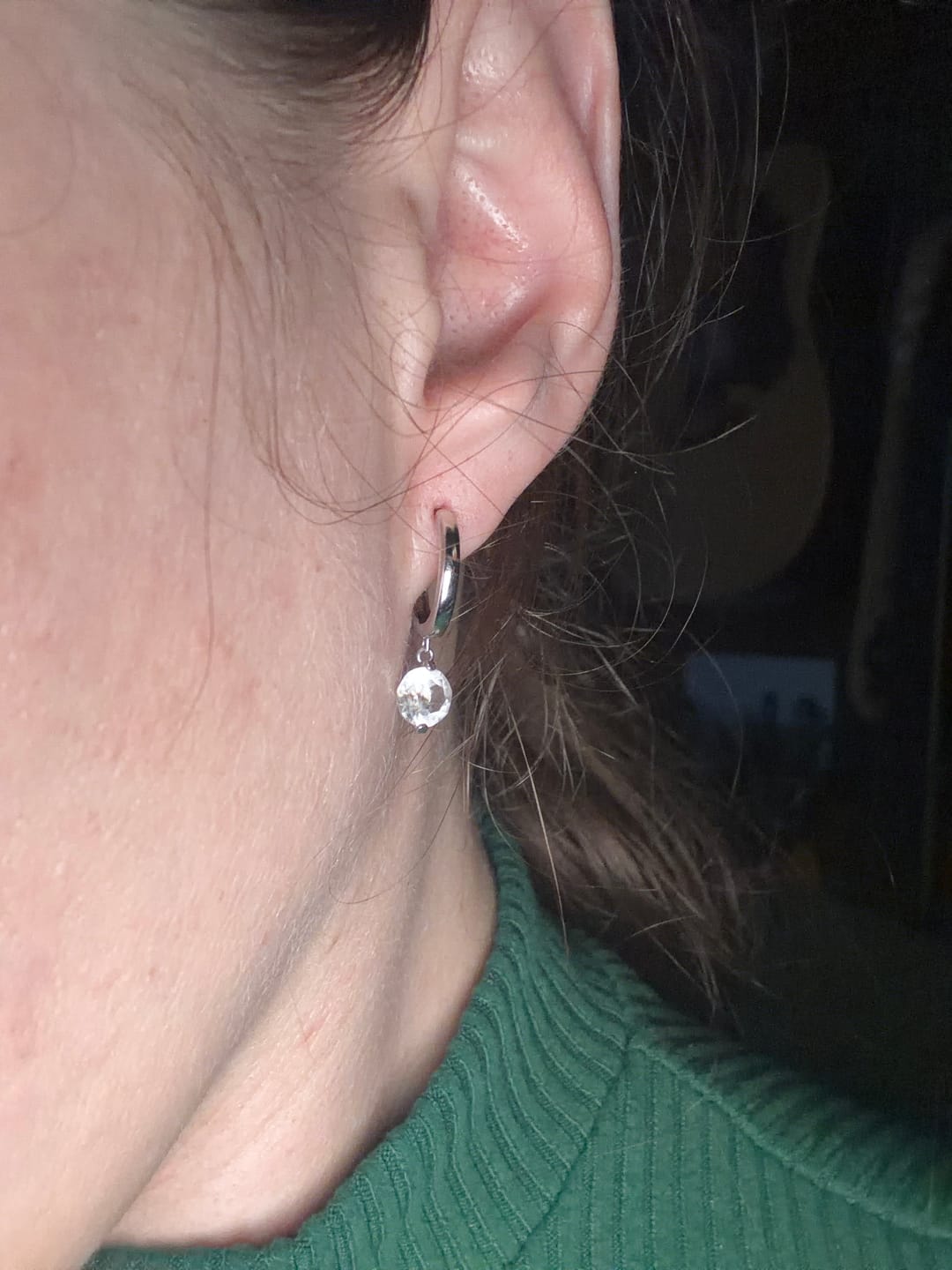 Customer photo review of Georgia 18k White Gold Plated 14mm Hoop Dangle Earrings with Swarovski Crystals