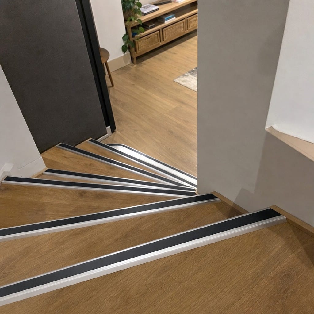 Customer photo review of Aluminium Stair Nosing 62x33mm Rake Back Anti Slip for Sloping Steps, 2.77m