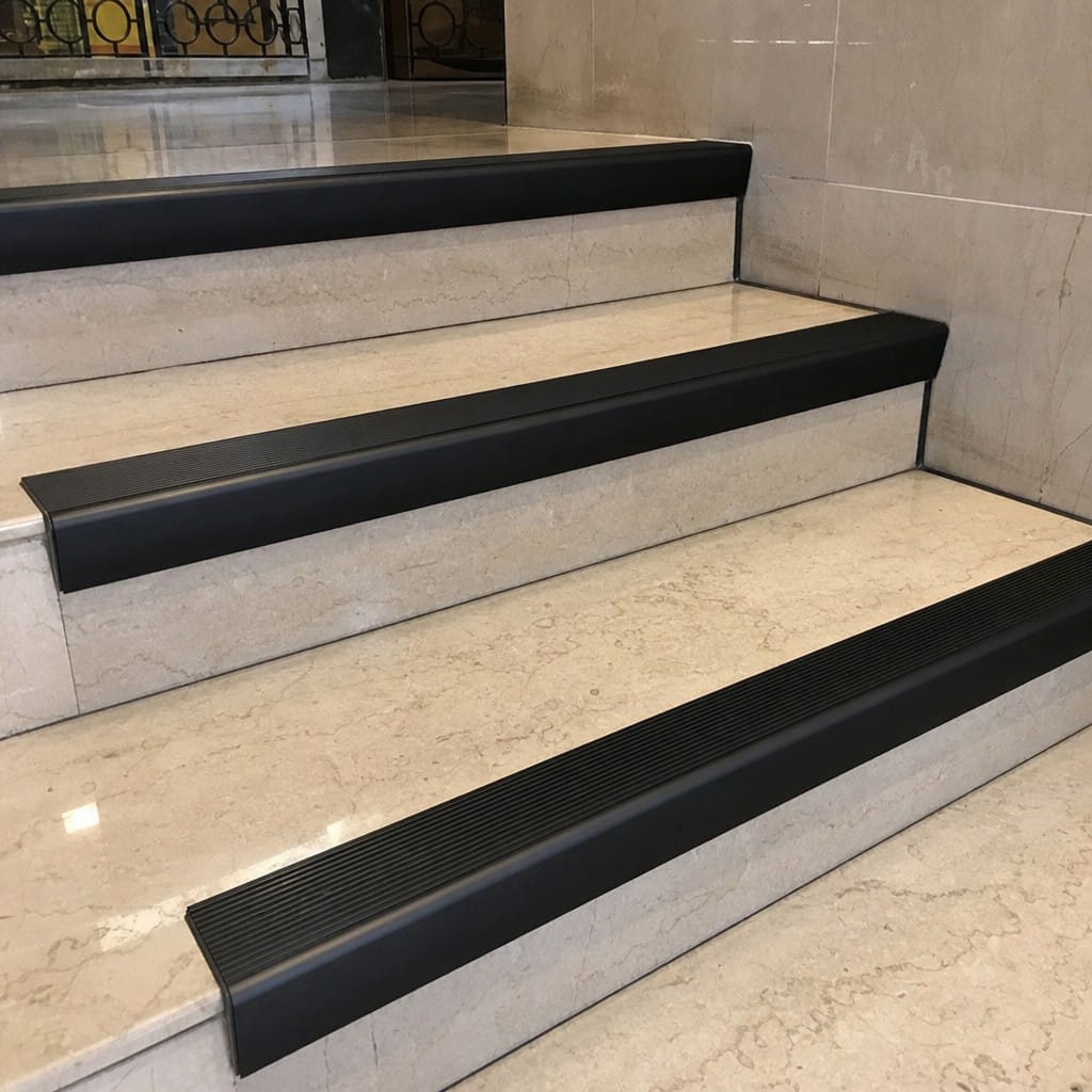 Customer photo review of Raked Back Stair Nosing 62x55mm Aluminium, Bronze & Black Anodised
