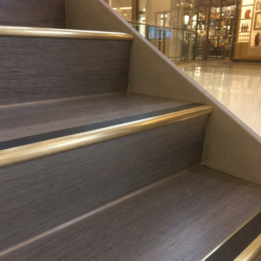 Customer photo review of Solid Brass Raked Back Stair Nosing Cut to Any Size